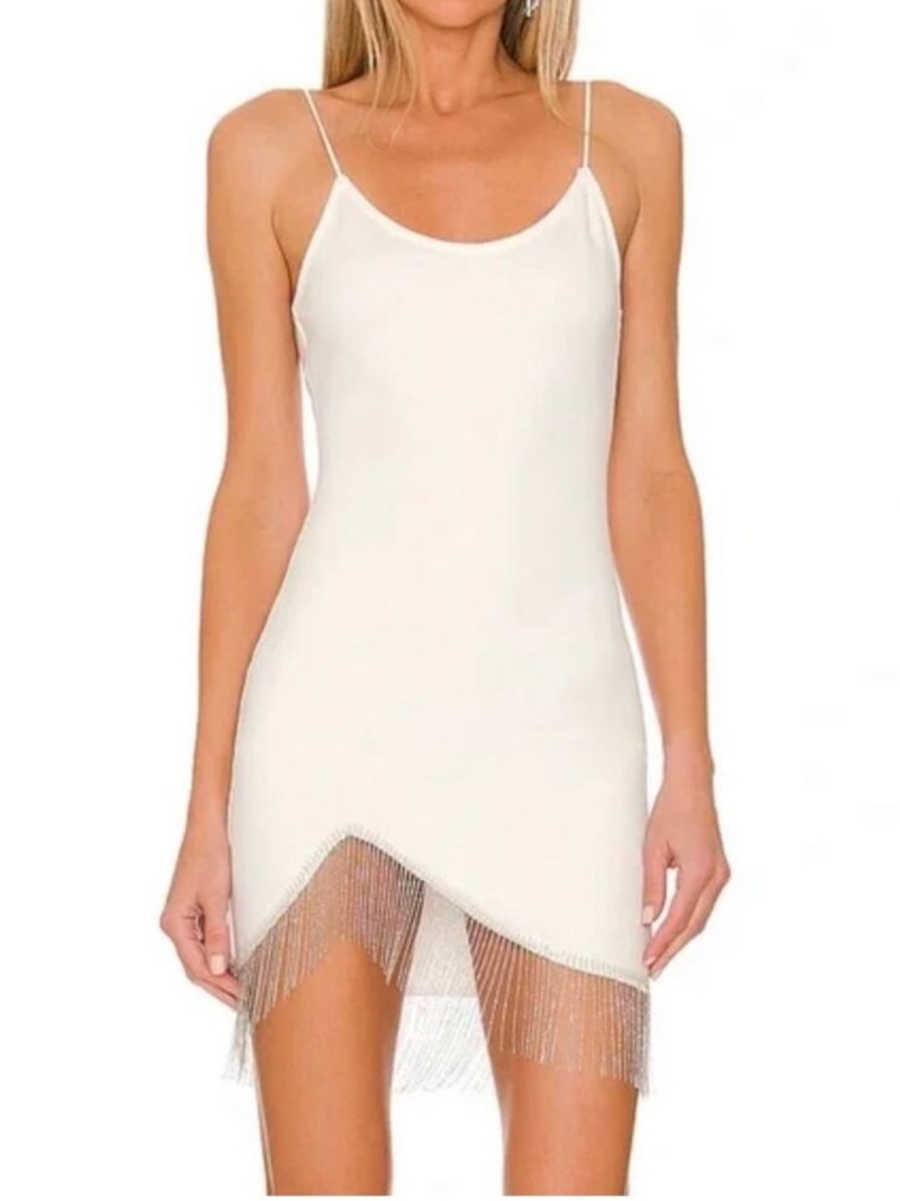 Revolve Superdown Elaine White Silver Fringe Spaghetti Strap Mini Dress